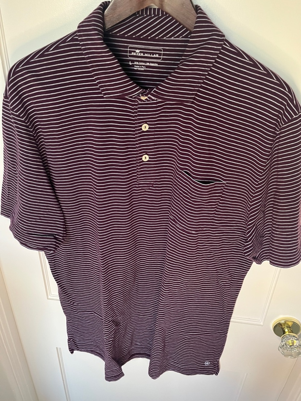Peter Millar Burgundy and White Striped Polo
